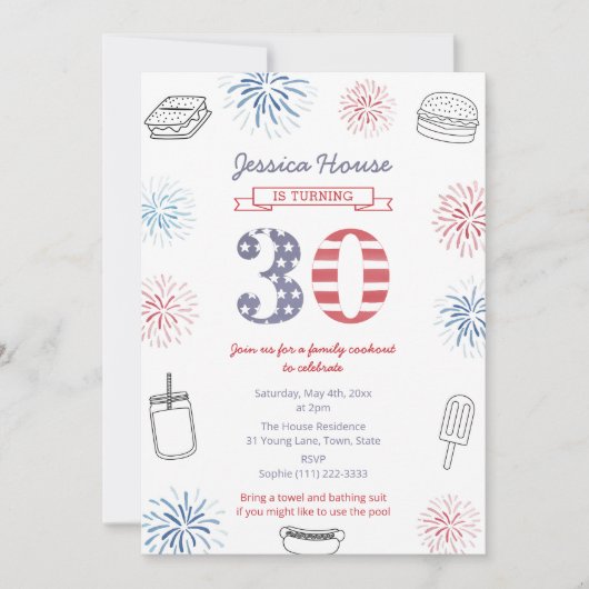 Rood Wit Blauw Achtertuin Familie 30e Verjaardagsf Kaart (Voorkant)