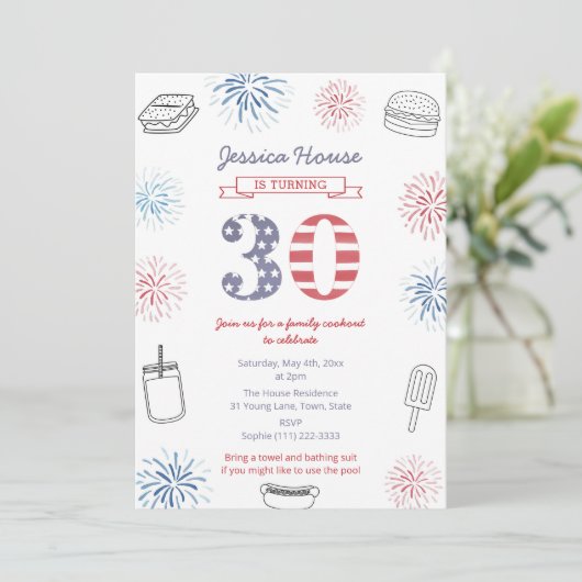 Rood Wit Blauw Achtertuin Familie 30e Verjaardagsf Kaart (Staand voorkant)