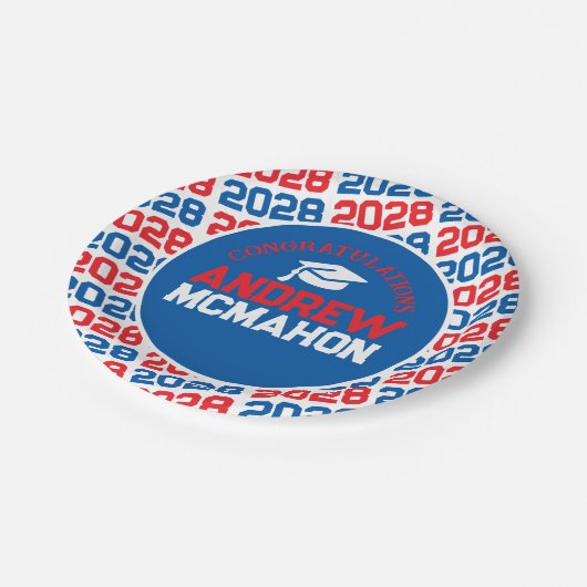 Rood, Wit & Blauw Afstuderen Gepersonaliseerd Papieren Bordje (Gekanteld)