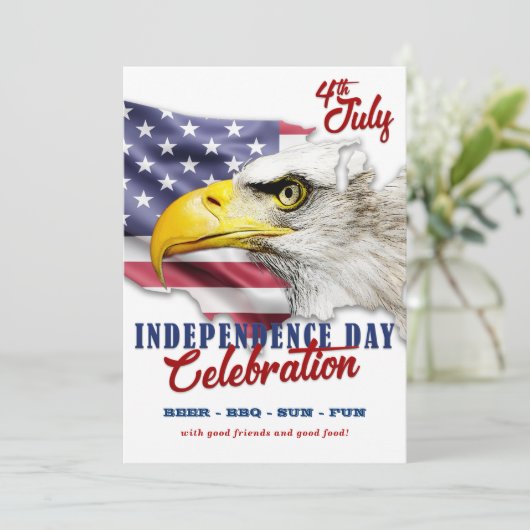 Rood, Wit & Blauw American Eagle 4th van Juli Fees Kaart (Staand voorkant)