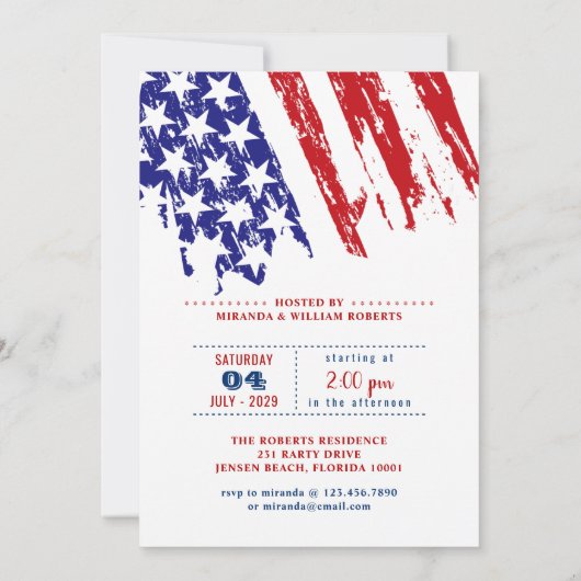 Rood, Wit & Blauw American Eagle 4th van Juli Fees Kaart (Achterkant)