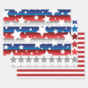 Rood Wit Blauw Amerika 4 juli Onafhankelijkheid  Inpakpapier Vel