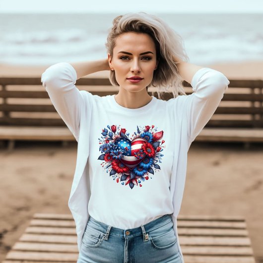 Rood, Wit & Blauw Amerikaans Hart 4 juli T-shirt