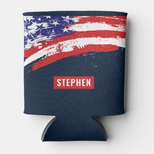 Rood Wit Blauw Amerikaanse Vlag Soldaat 4th van Ju Blikjeskoeler (Voorkant)