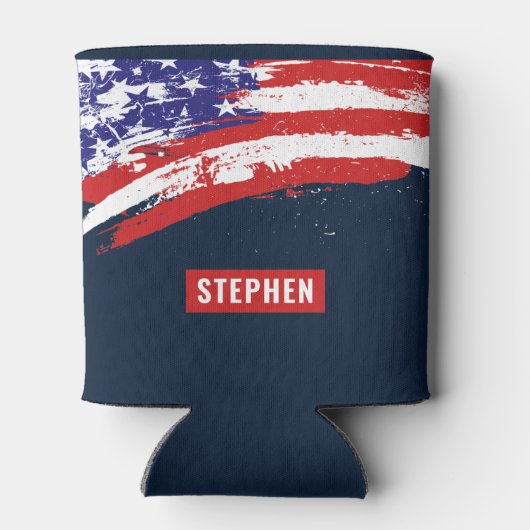 Rood Wit Blauw Amerikaanse Vlag Soldaat 4th van Ju Blikjeskoeler (Achterkant)