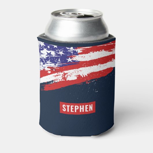 Rood Wit Blauw Amerikaanse Vlag Soldaat 4th van Ju Blikjeskoeler (Blikje Achterkant)
