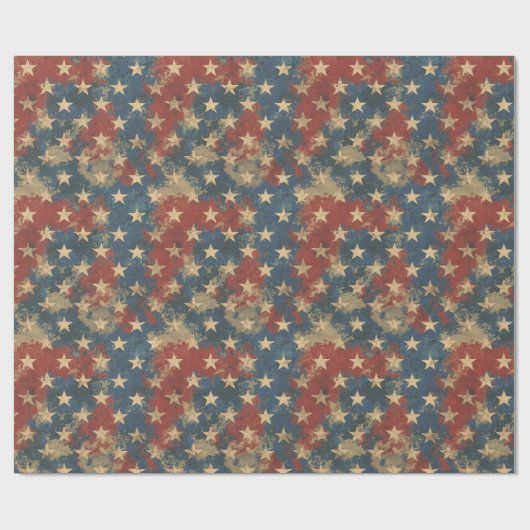  Rood Wit Blauw Amerikaanse Vlag Sterren Patroon Cadeaupapier (Vlak)