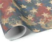  Rood Wit Blauw Amerikaanse Vlag Sterren Patroon Cadeaupapier (Rol Hoek)