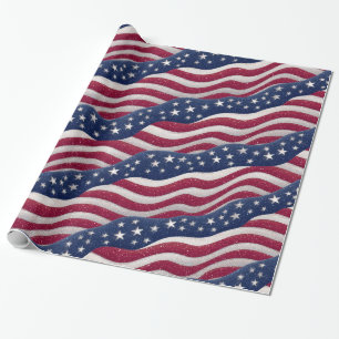 Rood Wit Blauw Amerikaanse Vlag Sterren Wave Patte Cadeaupapier