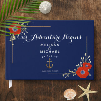 Rood Wit & Blauw Anemonen ⚓️ Nautische bruiloft Gastenboek