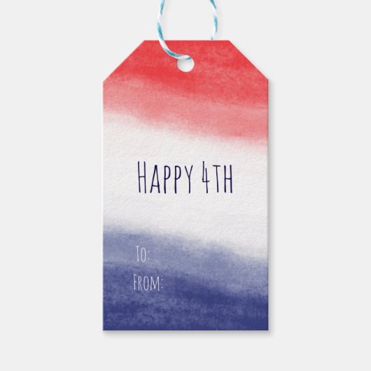 Rood Wit & Blauw Aquarel Patriottisch USA Cadeaulabel (Voorkant)