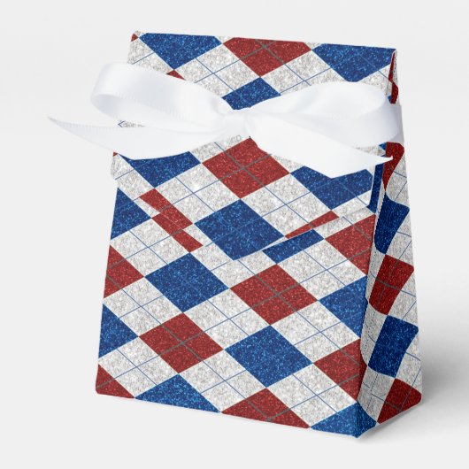 Rood, Wit, Blauw Argyle 4 Juli Glitter Bedankdoosjes (Voorkant Zijde)