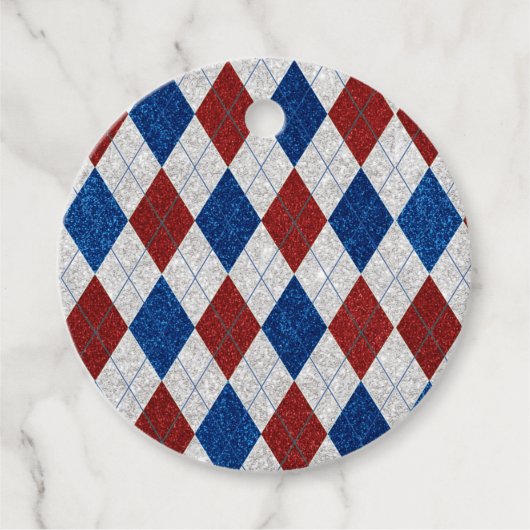 Rood, Wit, Blauw Argyle 4 Juli Glitter Bedankjes Labels (Voorkant)