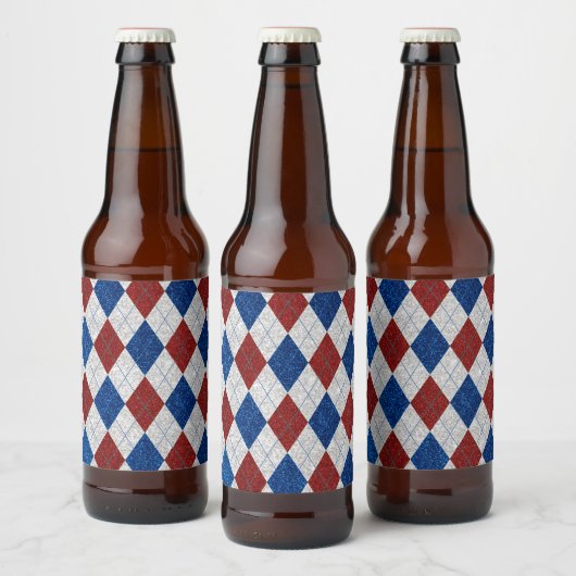 Rood, Wit, Blauw Argyle 4 Juli Glitter Bier Etiket (Flessen)