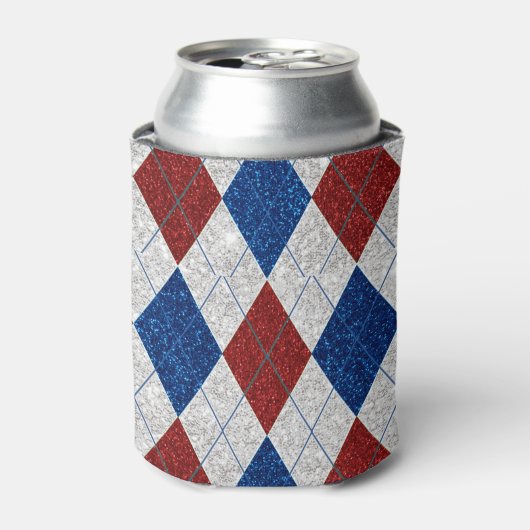 Rood, Wit, Blauw Argyle 4 Juli Glitter Blikjeskoeler (Blikje Voorkant)