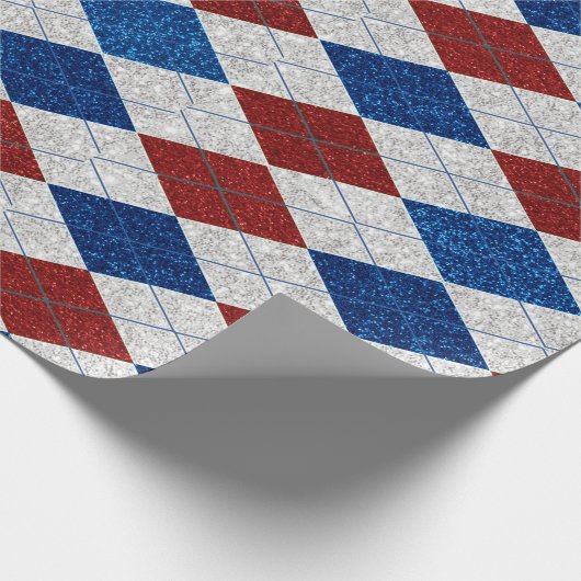 Rood, Wit, Blauw Argyle 4 Juli Glitter Cadeaupapier (Hoek)