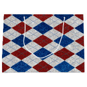 Rood, Wit, Blauw Argyle 4 Juli Glitter Groot Cadeauzakje (Voorkant)