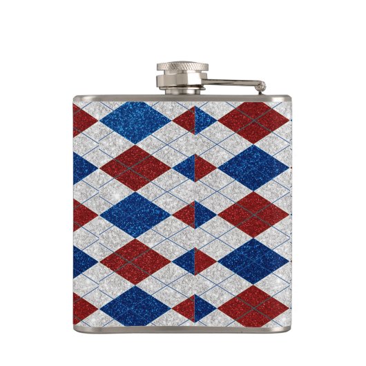 Rood, Wit, Blauw Argyle 4 Juli Glitter Heupfles (Achterkant)