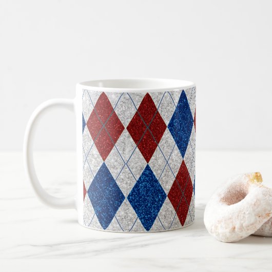 Rood, Wit, Blauw Argyle 4 Juli Glitter Koffiemok (Met donut)