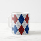 Rood, Wit, Blauw Argyle 4 Juli Glitter Koffiemok (Voorkant links)