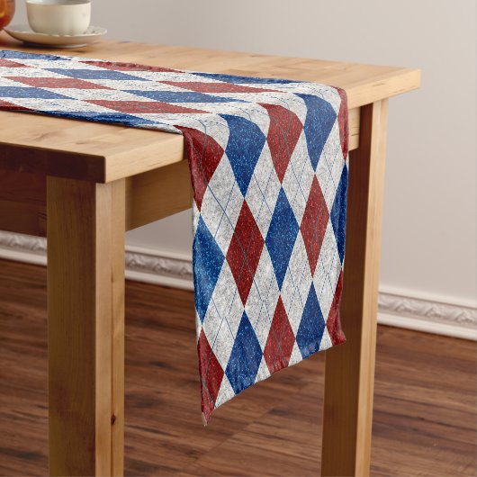 Rood, Wit, Blauw Argyle 4 Juli Glitter Korte Tafelloper (Voorbeeld)