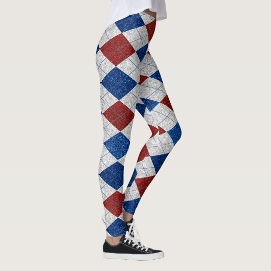 Rood, Wit, Blauw Argyle 4 Juli Glitter Leggings (Rechts)