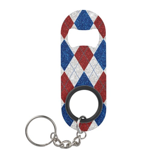 Rood, Wit, Blauw Argyle 4 Juli Glitter Mini Flessenopener (Voorkant)
