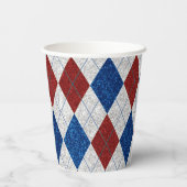Rood, Wit & Blauw Argyle 4 Juli Glitter Papieren Bekers (Achterkant)