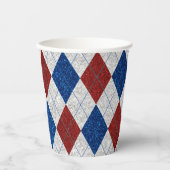 Rood, Wit & Blauw Argyle 4 Juli Glitter Papieren Bekers (Voorkant)