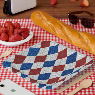 Rood, Wit & Blauw Argyle 4 Juli Glitter Papieren Bordje