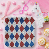 Rood, Wit & Blauw Argyle 4 Juli Glitter Papieren Bordje (Feest)
