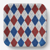 Rood, Wit & Blauw Argyle 4 Juli Glitter Papieren Bordje (Voorkant)