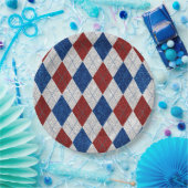 Rood, Wit & Blauw Argyle 4 Juli Glitter Papieren Bordje (Feest)
