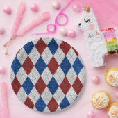 Rood, Wit & Blauw Argyle 4 Juli Glitter Papieren Bordje (Feest)