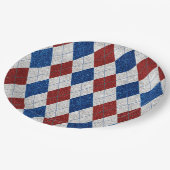 Rood, Wit & Blauw Argyle 4 Juli Glitter Papieren Bordje (Gekanteld)