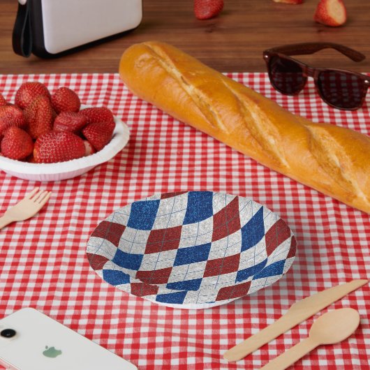 Rood, Wit & Blauw Argyle 4 Juli Glitter Papieren Kommen (Picknick)