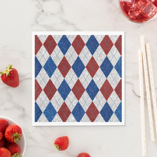 Rood, Wit, Blauw Argyle 4 Juli Glitter Servet (Insitu)
