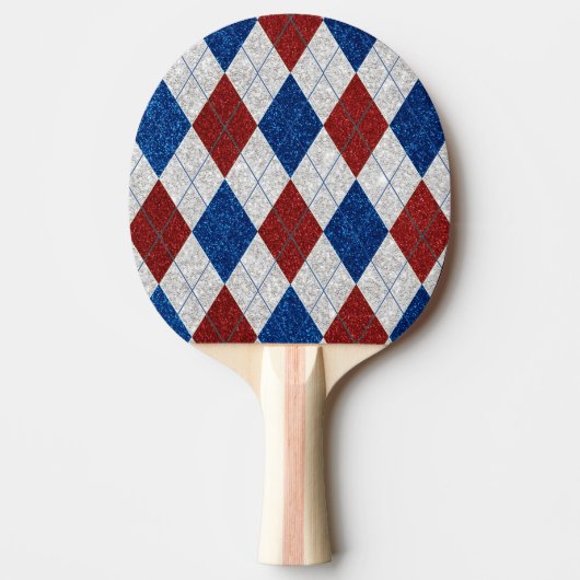 Rood, Wit, Blauw Argyle 4 Juli Glitter Tafeltennisbatje (Voorkant)