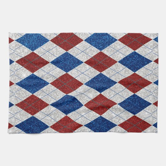 Rood, Wit, Blauw Argyle 4 Juli Glitter Theedoek (Horizontaal)