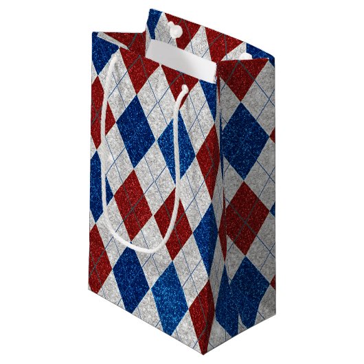 Rood, Wit, Blauw Argyle 4 Juli Glitters Klein Cadeauzakje (Voorkant Gekanteld)