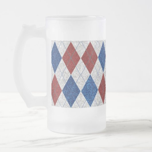 Rood, Wit, Blauw Argyle 4 Juli Glitters Matglas Bierpul (Links)