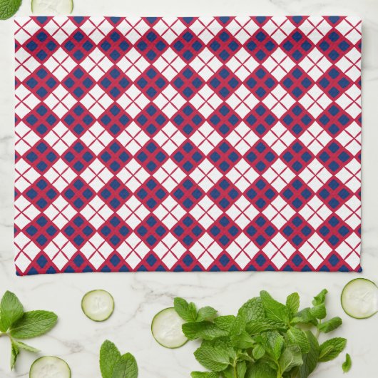Rood. Wit & Blauw Argyle Keukendoek Theedoek (Gevouwen)
