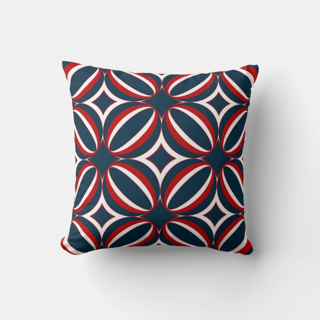 Rood, Wit & Blauw Art Deco Kussen (Voorkant)