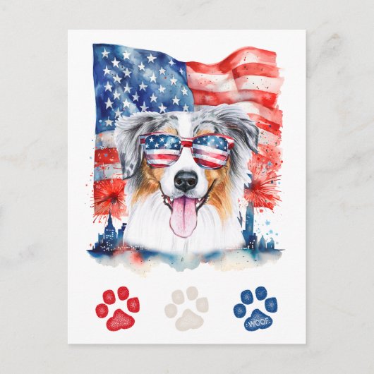 Rood Wit Blauw Australische Herder Hond 4 juli Feestdagenkaart (Voorkant)