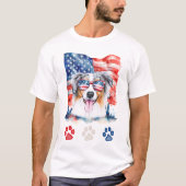 Rood Wit Blauw Australische Herder Hond 4 juli T-shirt (Voorkant)