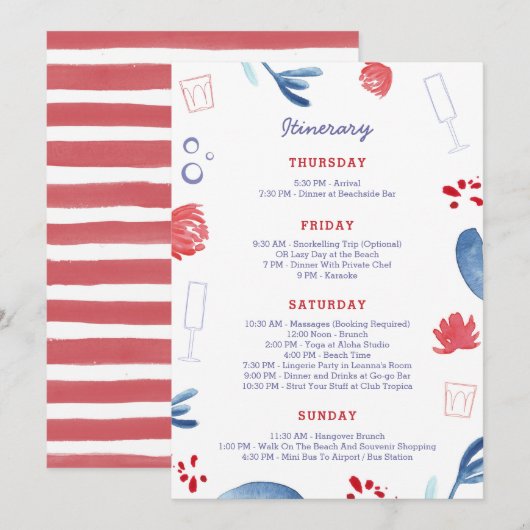 Rood Wit Blauw Bachelorette Feest Weeknd Reisplan Kaart (Voorkant / Achterkant)