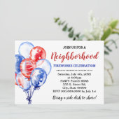 Rood Wit & Blauw Ballonnen Buurtfeest Kaart (Staand voorkant)