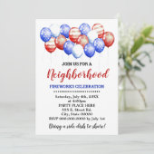 Rood Wit & Blauw Ballonnen Buurtfeest Kaart (Staand voorkant)