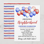 Rood Wit & Blauw Ballonnen Buurtfeest Kaart (Voorkant / Achterkant)