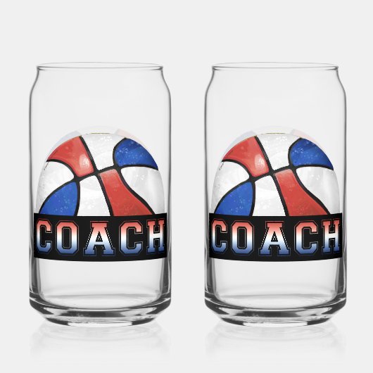 Rood Wit Blauw Basketbal coach glaswerk Blikvorm Glas (Voorkant)